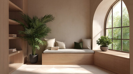 Serene Corner Reading Nook with Wooden Accents