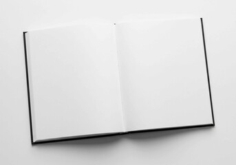 The open book, with its black cover and blank white pages, serves as a symbol of knowledge, learning, or a fresh start