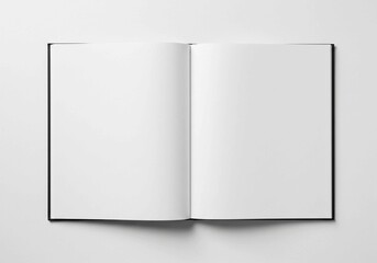 Fototapeta premium This image captures an open book, ideal for use as a template, featuring a black cover and the expansive white of its empty pages