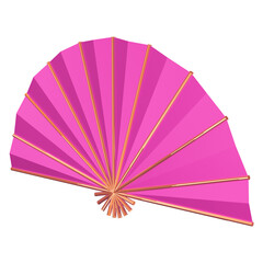 Japanese pink paper folding fan, a traditional oriental accessory and transparent background