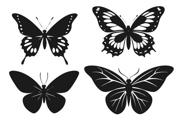 set of butterfly vector silhouette illustration isolated on white background