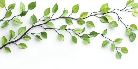 Obraz premium Green leaves branch with a variety of shades on white background for decor, craftsmanship, and design projects