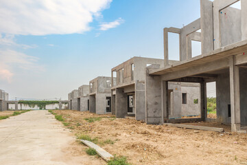 construction residential new house with prefabrication system in progress at building site