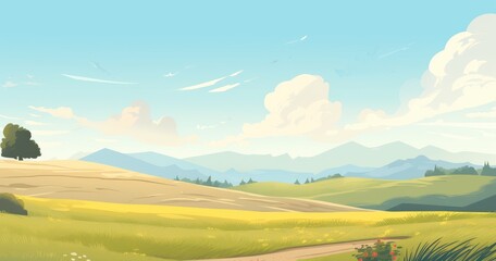 Fototapeta premium A sunny landscape simple, a minimalist flat. Eye