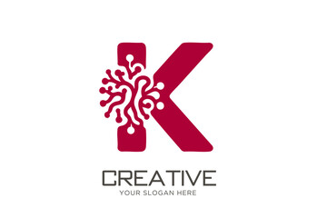 Letter K with Brain Logo Design. Medical Logo Design
