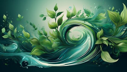 Green Plants and Water Swirling in Dynamic Abstract Form