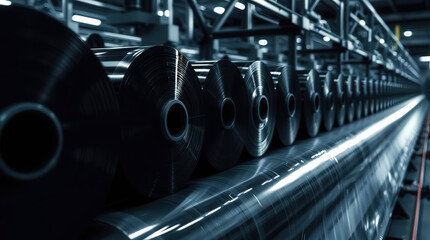 large industrial warehouse storage with many metal coils on shelves industrial setting warehouse sto