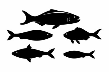 set of fish vector silhouette illustration isolated on white background