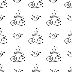 Seamless pattern with vector doodle cup. Can be used for making wallpaper, fabrics and other types of products
