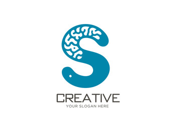 Letter S with Neuron Logo Design. Healthcare and Medical Logo Design.	