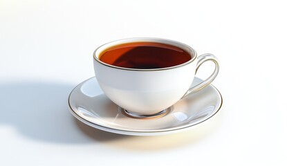 Fototapeta premium White teacup and saucer, steaming hot beverage, bright studio, subtle shadows