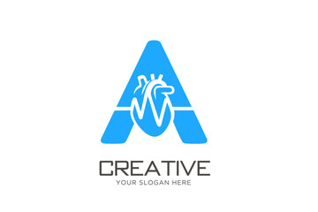 Minimal Letter A with Heart Logo Design. Logo For Medical Professionals