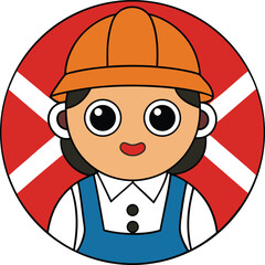 Cartoon construction worker with orange hard hat

