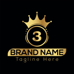 Luxury 3 letter logo with crown initial monogram calligraphic gold color