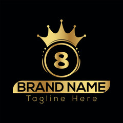 Fototapeta premium Luxury 8 letter logo with crown initial monogram calligraphic gold color