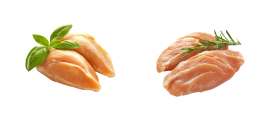 Chicken breast with basil and rosemary on clear background