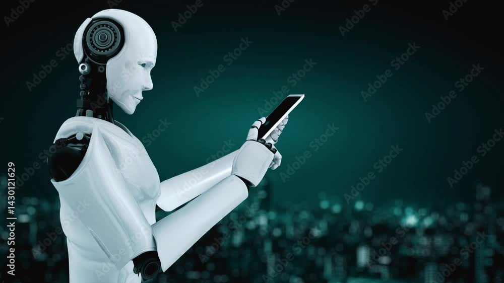 Aufkleber internet connection controlled by ai robot huminoid and machine learning process to analyze data con