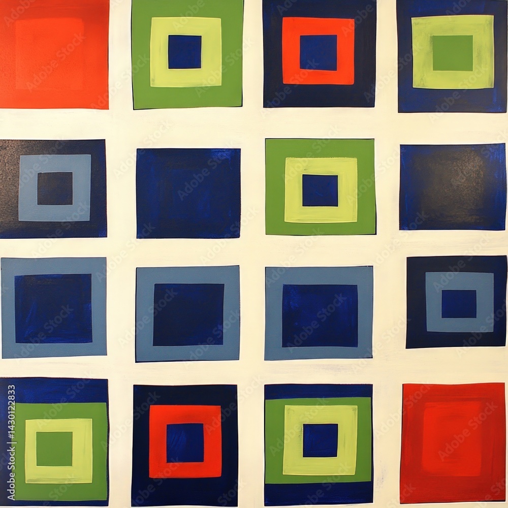 Poster abstract geometric squares in a grid pattern, various colors