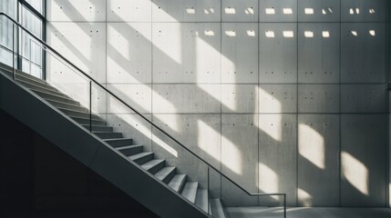 Obraz premium Sunlit Concrete Staircase with Geometric Shadows
