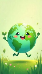 Generative AI artwork showing a happy Earth character promoting ecology