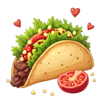 cartoon taco with tomato and hearts clip art preview