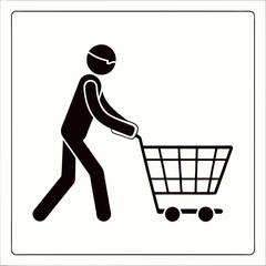 Shopping Cart Icon Illustration Customer Pushing Cart Trolley Symbol Signage Pictogram