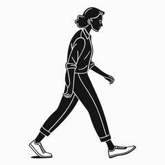 Woman Walking Monochrome Illustration Female Character In Full Length Side View
