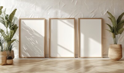 Three Blank Canvases in Minimalist Interior Setting