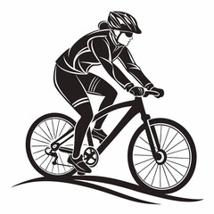 Obraz premium Black Silhouette Cyclist Riding Mountain Bike Sporty Outdoor Activity Vector Graphic