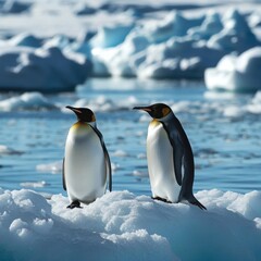 Fototapeta premium Two penguins on an ice floe, Antarctic scenery