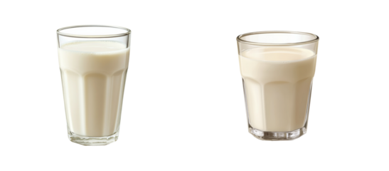 Two glasses of milk with smooth texture and different shapes