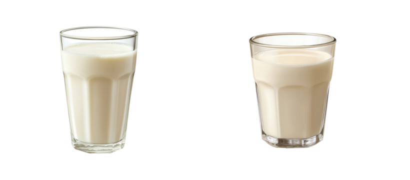 Two glasses of milk with smooth texture and different shapes