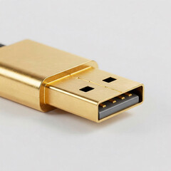 golden usb flash drive isolated on white background. close up.