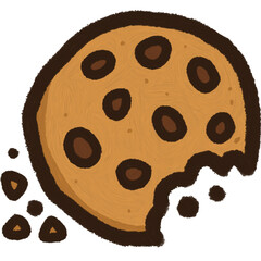 Digital Illustration of a Partially Eaten Chocolate Chip Cookie with Crumbs