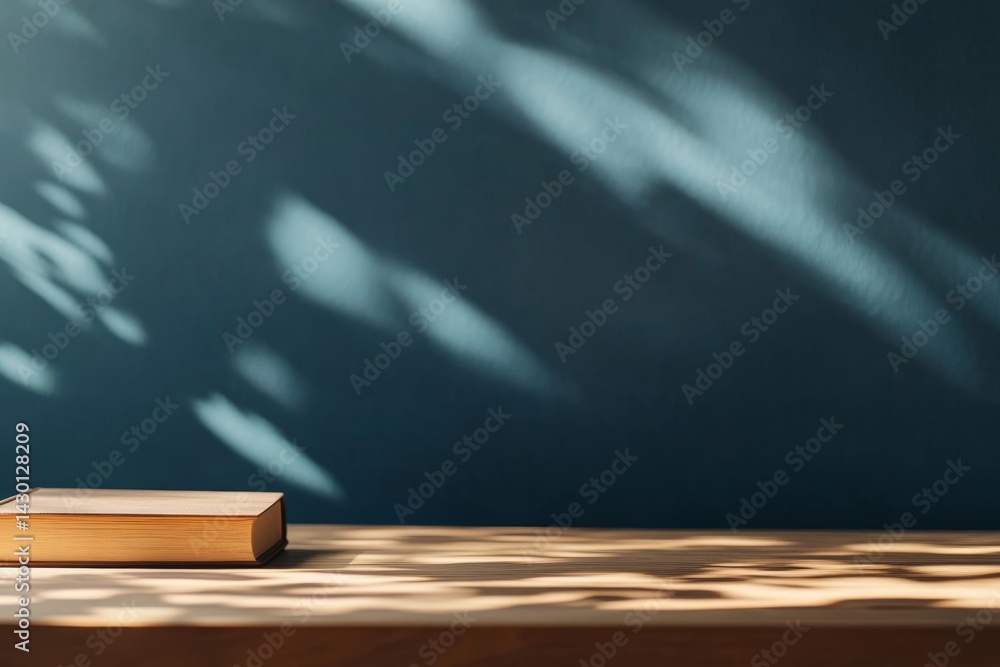 Aufkleber a closed hardcover book rests on a wooden desk, radiating a gentle glow from its pages while soft sh