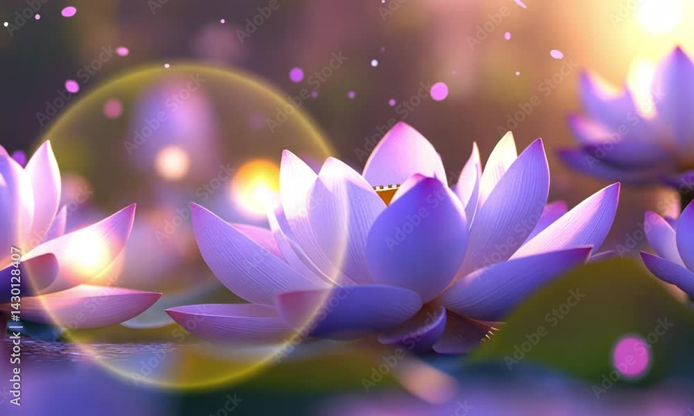 Poster lotus flower sequence opening slowly under soft lighting with graceful motion made with generative a