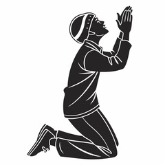 Kneeling Man In Prayer Silhouette Black And White Vector Illustration Design