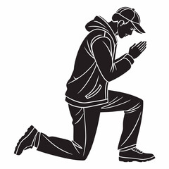 Man On His Knees Praying Silhouette Vector Art Design Illustration