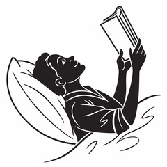 Silhouette Of Woman Reading In Bed Illustration With Book
