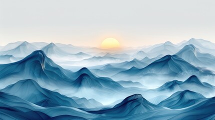Obraz premium A surreal, abstract landscape unfolds, with floating shapes representing different elements of the design process. simple shapes, white background, blue tones, motion design, dark theme