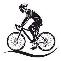 Naklejka premium Cyclist Silhouette Riding A Bike In Monochrome Graphic Style Illustration