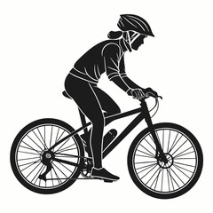 Naklejka premium Silhouette Of A Female Cyclist In Helmet Riding A Mountain Bike Vector