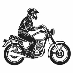 Black And White Vector Illustration Of A Biker On A Classic Motorcycle