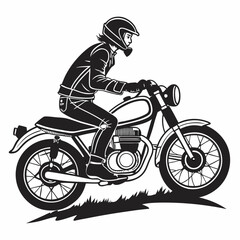 Silhouette Of Motorcyclist On Bike In Classic Design With Protective Gear