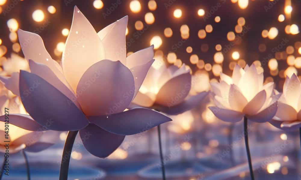 Poster delicate lotus blossoms opening gradually in soft light with slow motion effect made with generative