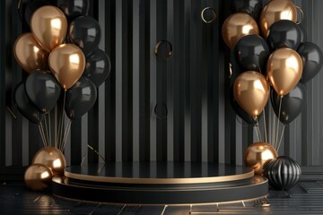 Elegant Black and Gold Balloon Decoration for Celebration Event