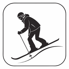 Silhouette Of Skier On Slope In Black And White Simple Graphic Design