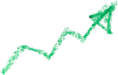 hand drawn arrow with green color crayon on white background