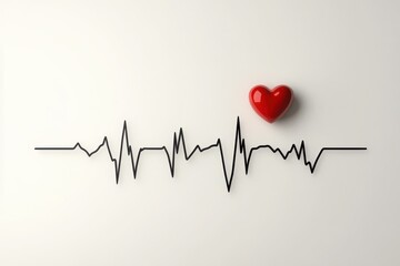 Heartbeat line with red heart on white background