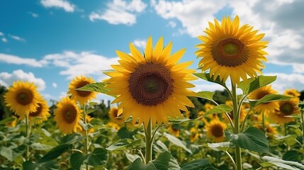 Obraz premium sunflower field with blue sky background